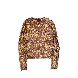Marc Jacobs Heaven Floral Mesh Yellow Brown Top Small